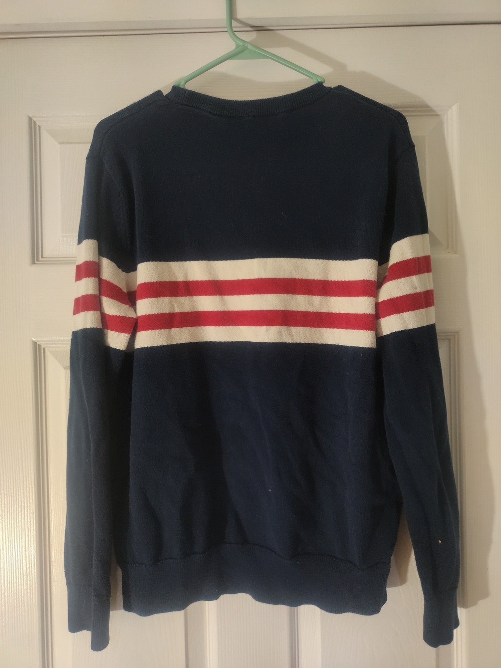 Express Navy Crewneck Sweater with Red & White Stripes - Picture 2 of 3